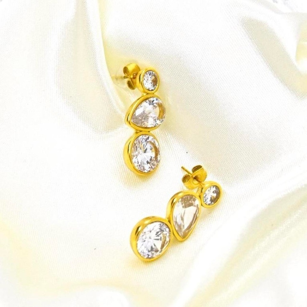 Gold Mixed Crystal Statement Stud Earrings - Picture 3 of 6